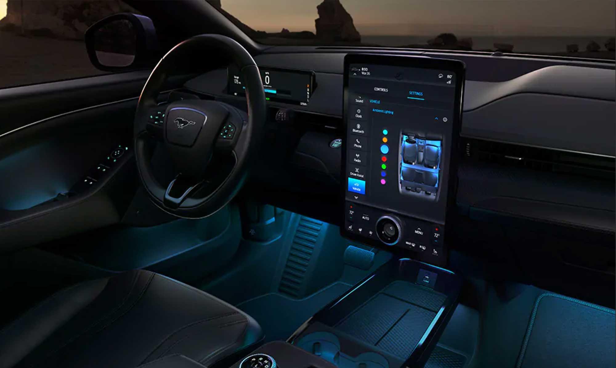 Immerse yourself in the 2021 Ford Mustang Mach-E unique interior. Immerse yourself in the 2021 Ford Mustang Mach-E unique interior.