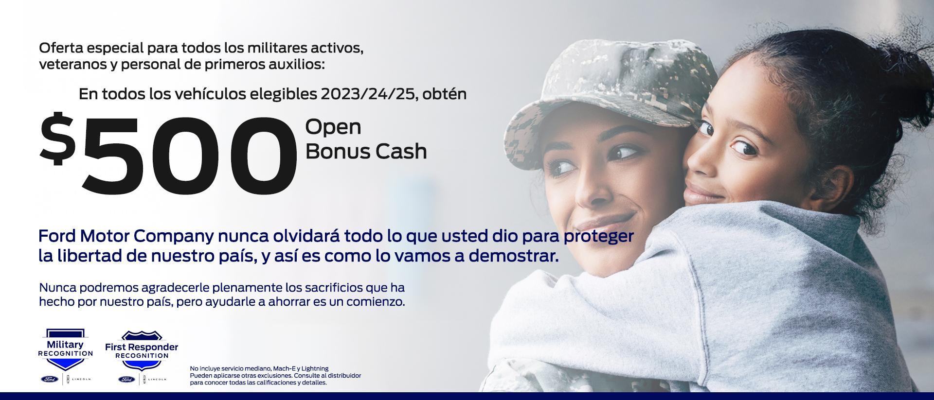 Reconocimiento de militares y veteranos | Bonificación abierta de $1000 en efectivo para militares activos, veteranos y socorristas en modelos seleccionados | Concesionarios Ford del sur de California