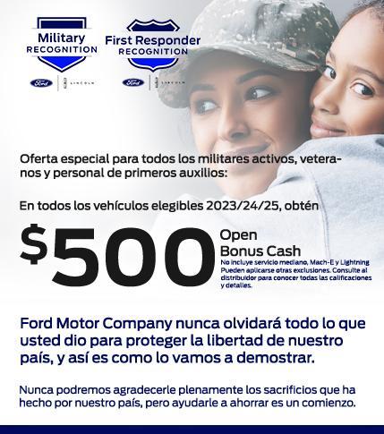 Reconocimiento de militares y veteranos | Bonificación abierta de $1000 en efectivo para militares activos, veteranos y socorristas en modelos seleccionados | Concesionarios Ford del sur de California