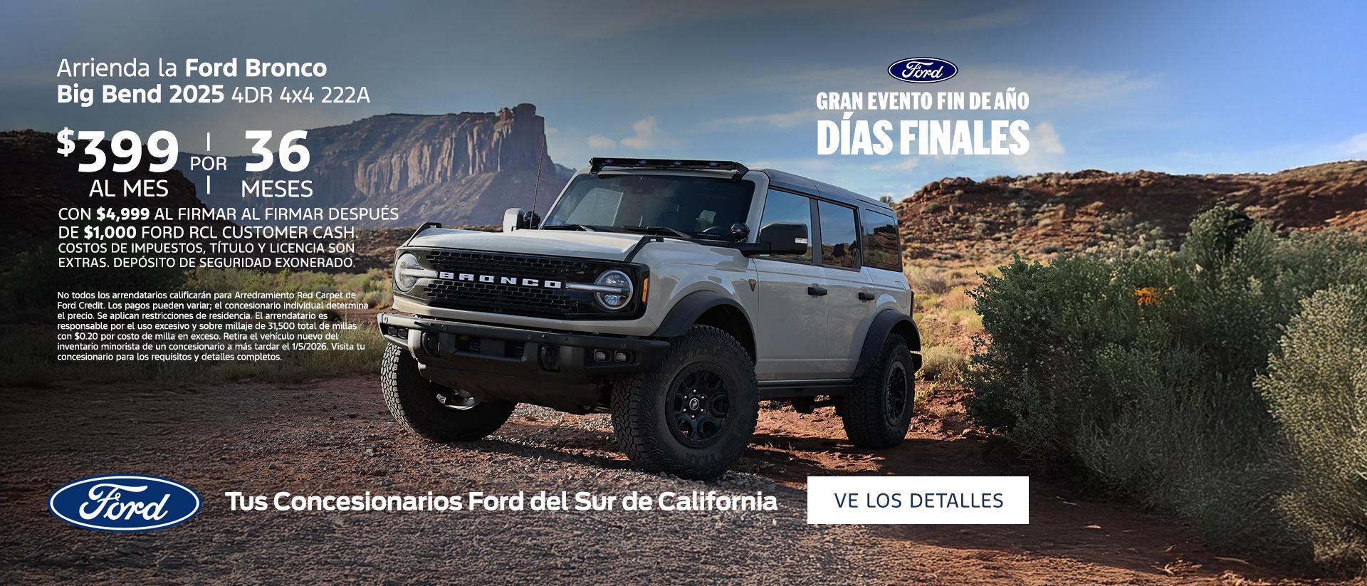 Evento de ventas de fin de año de Ford | Oferta de arrendamiento de la Ford Bronco 2025 | Concesionarios Ford del sur de California