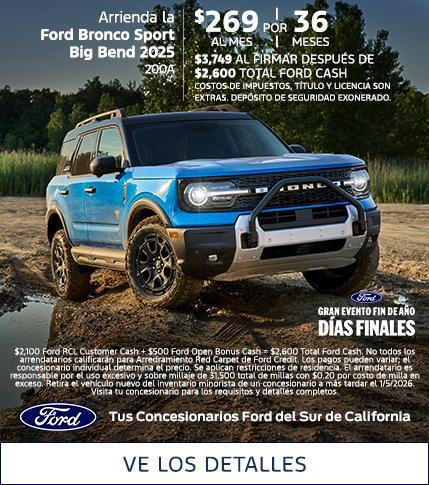Evento de ventas de fin de año de Ford | Oferta de arrendamiento de la Ford Bronco Sport 2025 | Concesionarios Ford del sur de California
