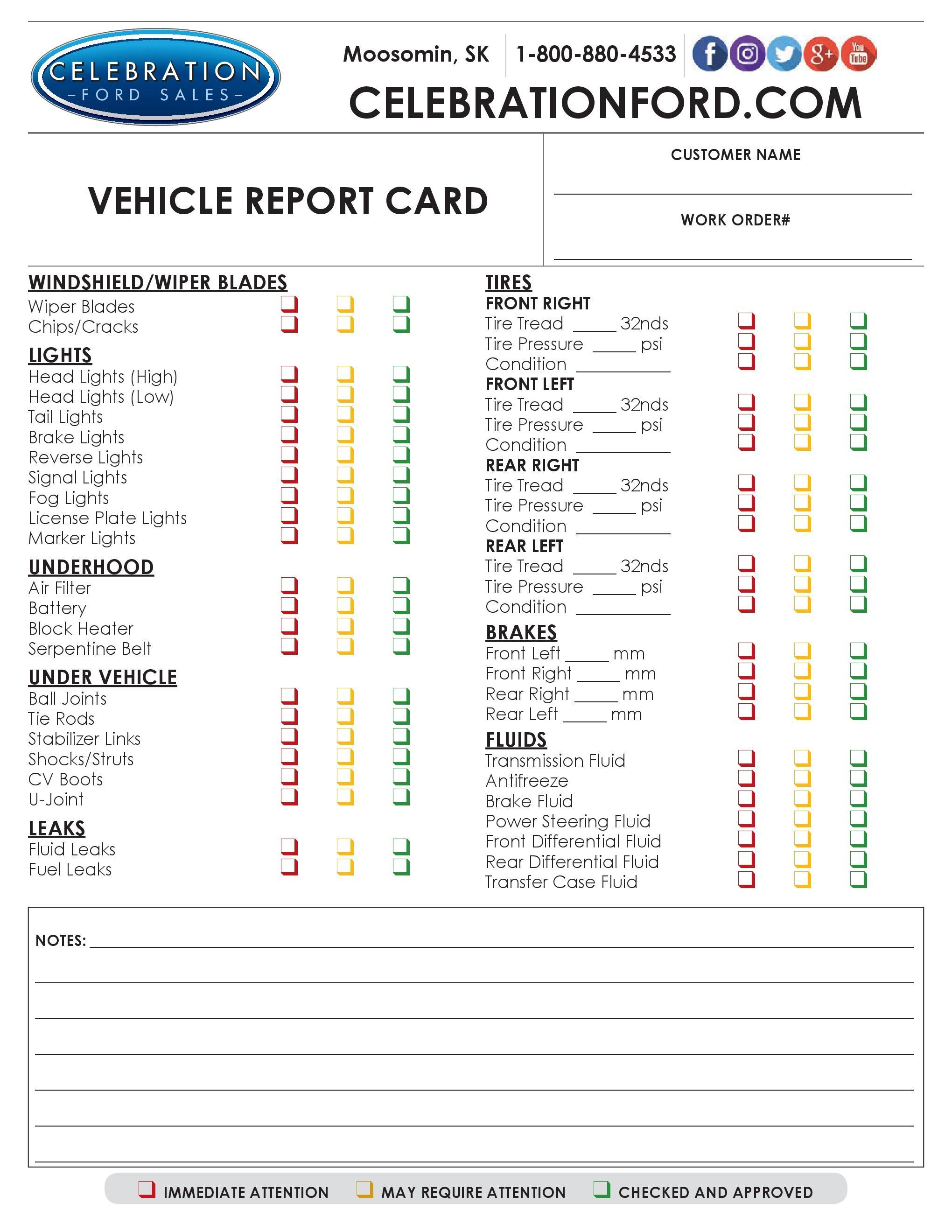 Ford Walk-in Oil Change Vehicle Report Card Ford Walk-in Oil Change Vehicle Report Card