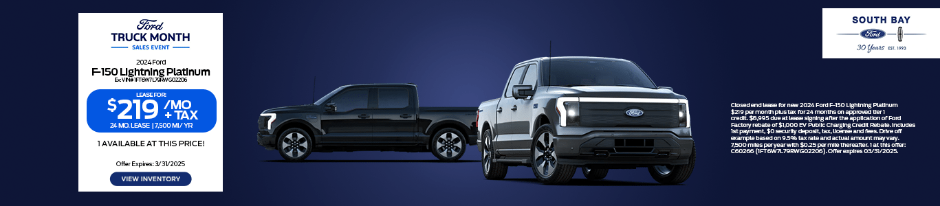 2024 Ford F-150 Lightning lease deals at Hawthorne Ford dealership