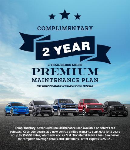 2-Year Complimentary Premium Maintenance Plan Available on the Purchase of Select Ford Models From South Bay Ford in Hawthorne, CA