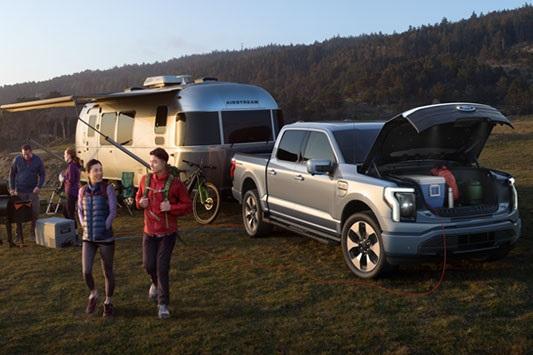 2023 F 150 Lightning on a camping trip