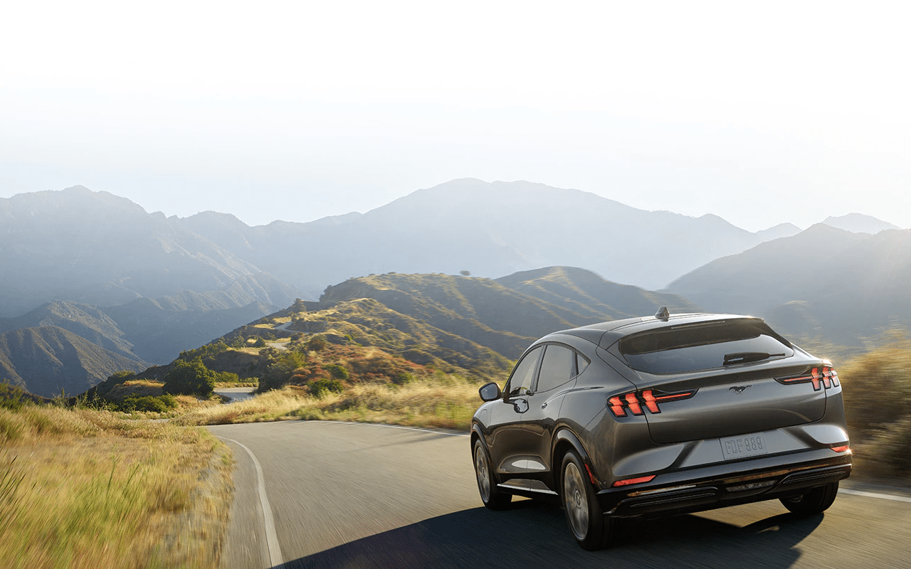 Ford Blue Cruise in the 2022 Ford Mustang Mach-E driving through the hills