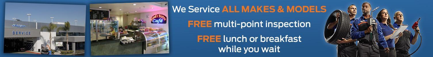  We service all makes and models - Free multi point inspection - Free meal while you wait