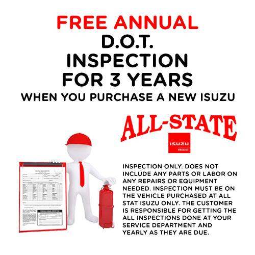 Free Annual D.O.T. Inspection for 3 Years - when you purchase a new Isuzu