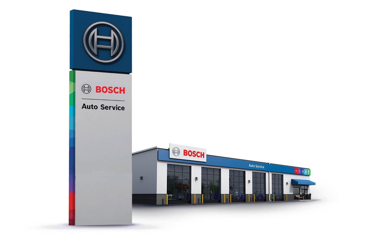 Bosch Auto Service franchise location with an illuminated pylon. 