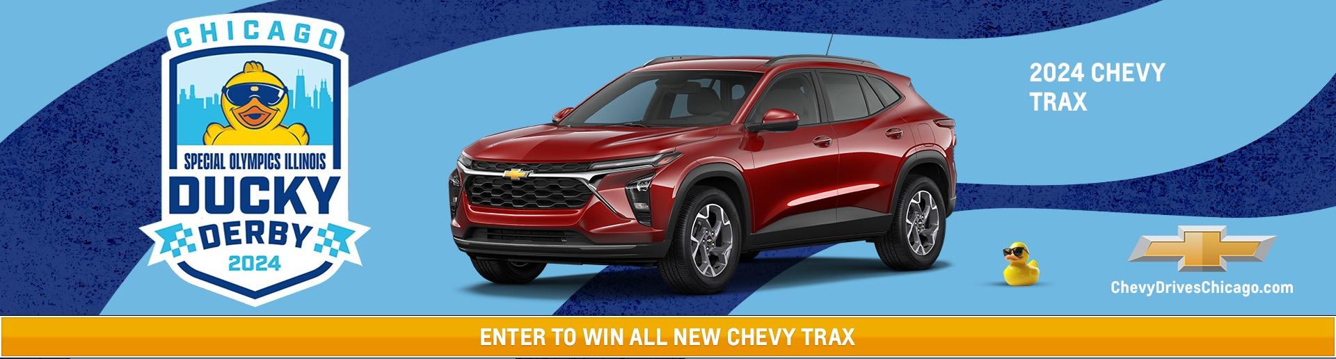 Enter to win a 2024 Chevy Trax from your local Chicagoland or northwest Indiana Chevrolet dealer and support the IL Special Olympics via the Chicago Ducky Derby.