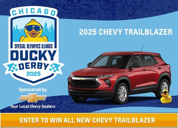 Enter to win a 2025 Chevy Trailblazer from your local Chicagoland or northwest Indiana Chevrolet dealer and support the IL Special Olympics via the Chicago Ducky Derby.