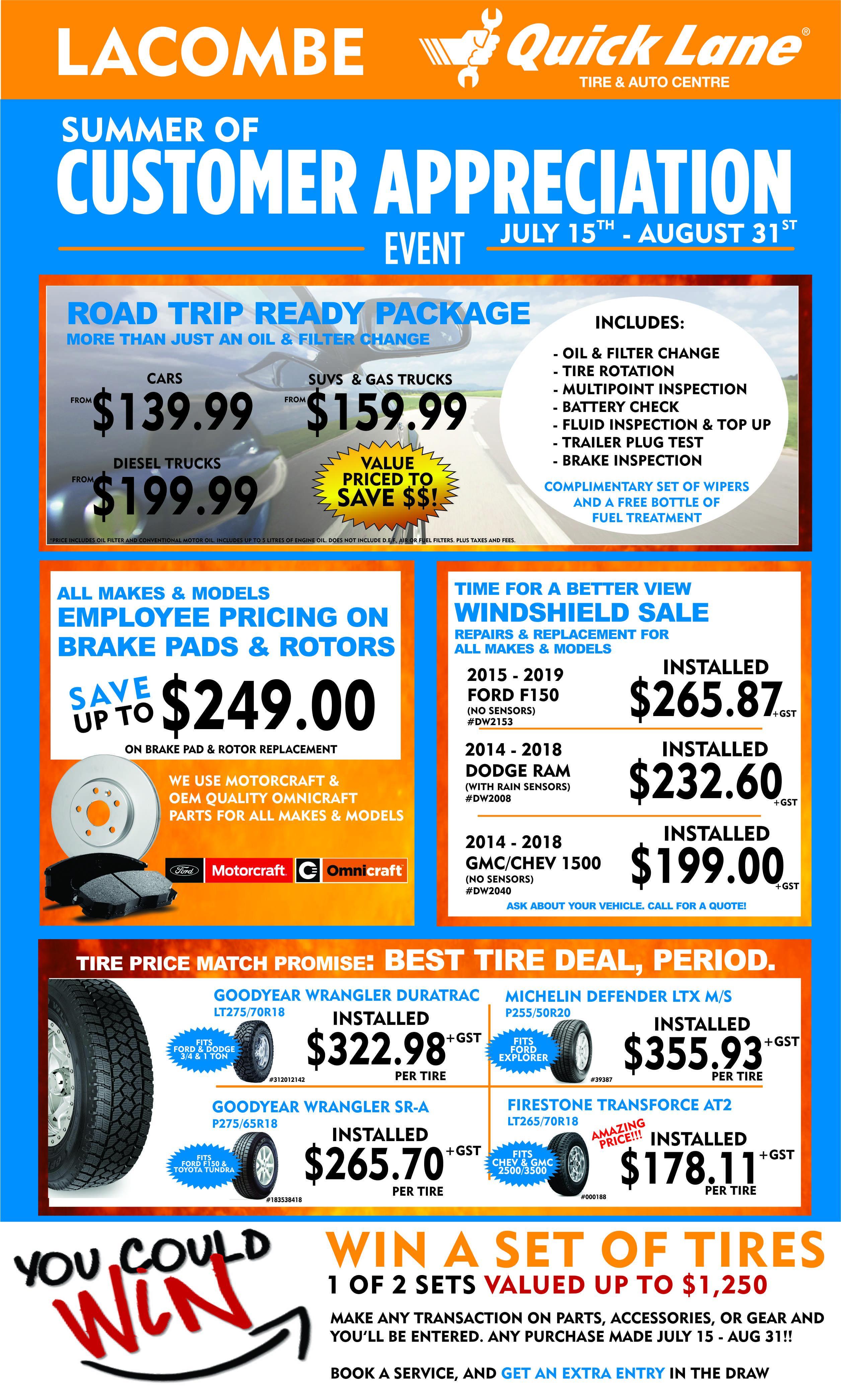 quick lane customer appreciation sale oil change brakes tires lacombe windshields quick lane customer appreciation sale oil change brakes tires lacombe windshields