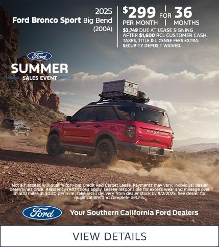 Ford Bronco Sport Lease Offer | Ford Summer Sales Event | Southern California Ford Dealers