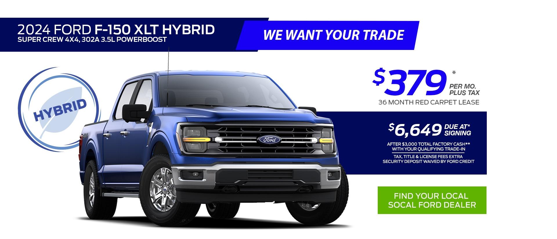 Special Offers for RAM Owners | 2024 Ford F-150 XLT Hybrid Super Crew 4x4 302A 3.5L PowerBoost Lease Offer | Southern California Ford Dealers
