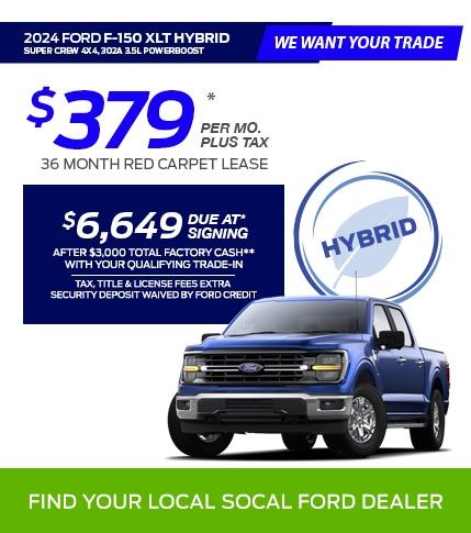 Special Offers for RAM Owners | 2024 Ford F-150 XLT Hybrid Super Crew 4x4 302A 3.5L PowerBoost Lease Offer | Southern California Ford Dealers