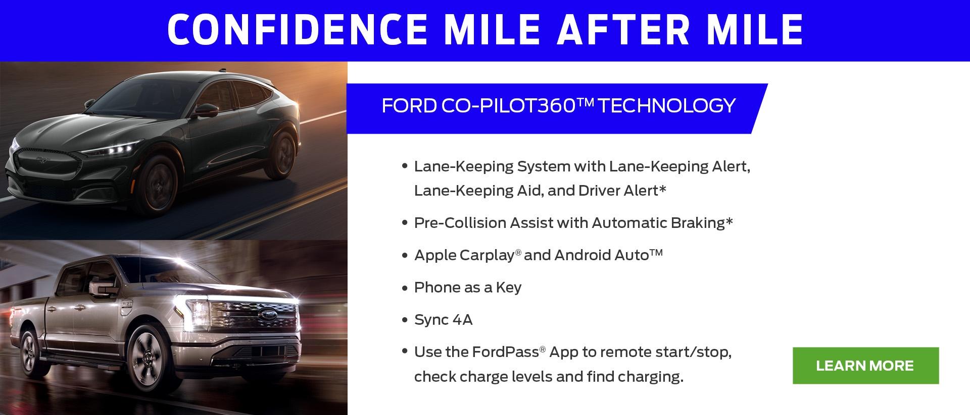 Confidence Mile After Mile | Ford Co-Pilot360 Technology | Ford F-150 Lightning | Ford Mustang Mach-E | SoCal Ford Dealers | Special Offers for Tesla Owners | Southern California Ford Dealers | Tesla Conquest Offers