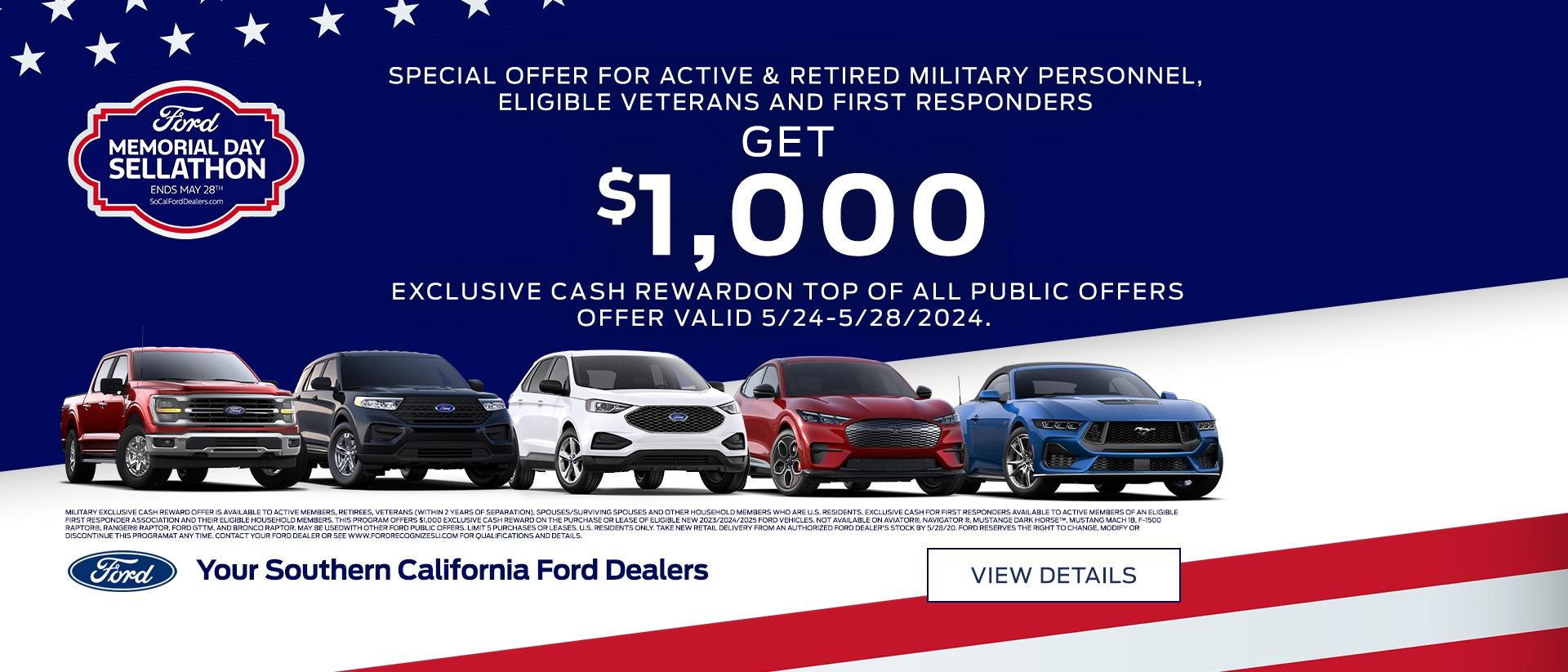 Special Offer for Military Personnel, Veterans &amp; First Responders | Memorial Day Sellathon | Southern California Ford Dealers