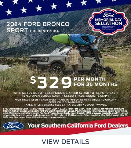 Ford Bronco Sport Lease Offer | Memorial Day Sellathon | Southern California Ford Dealers