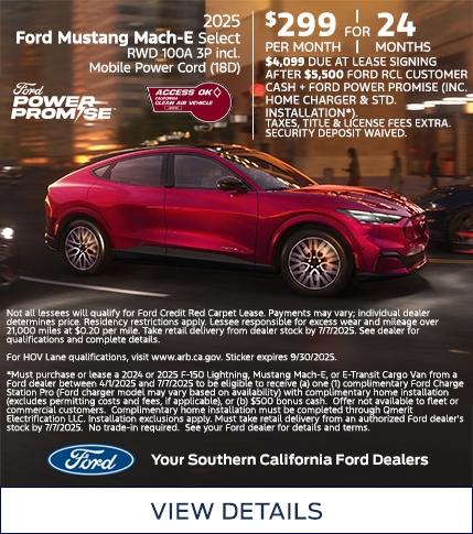 Ford Mustang Mach-E Select Lease Offer | Ford Power Promise | Southern California Ford Dealers