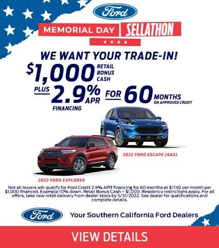 Ford Memorial Day Sellathon | 2022 Ford Explorer &amp; 2022 Ford Escape Gas | Southern California Ford Dealers