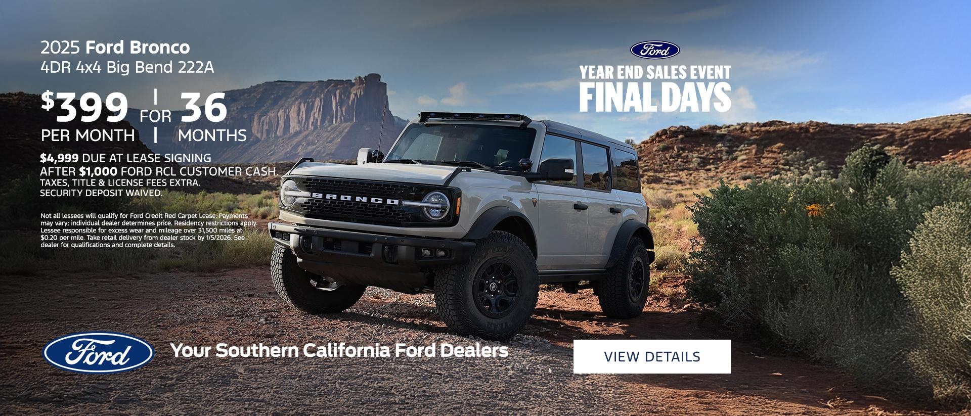 Ford Year End Sales Event | 2025 Ford Bronco Lease Offer | Southern California Ford Dealers
