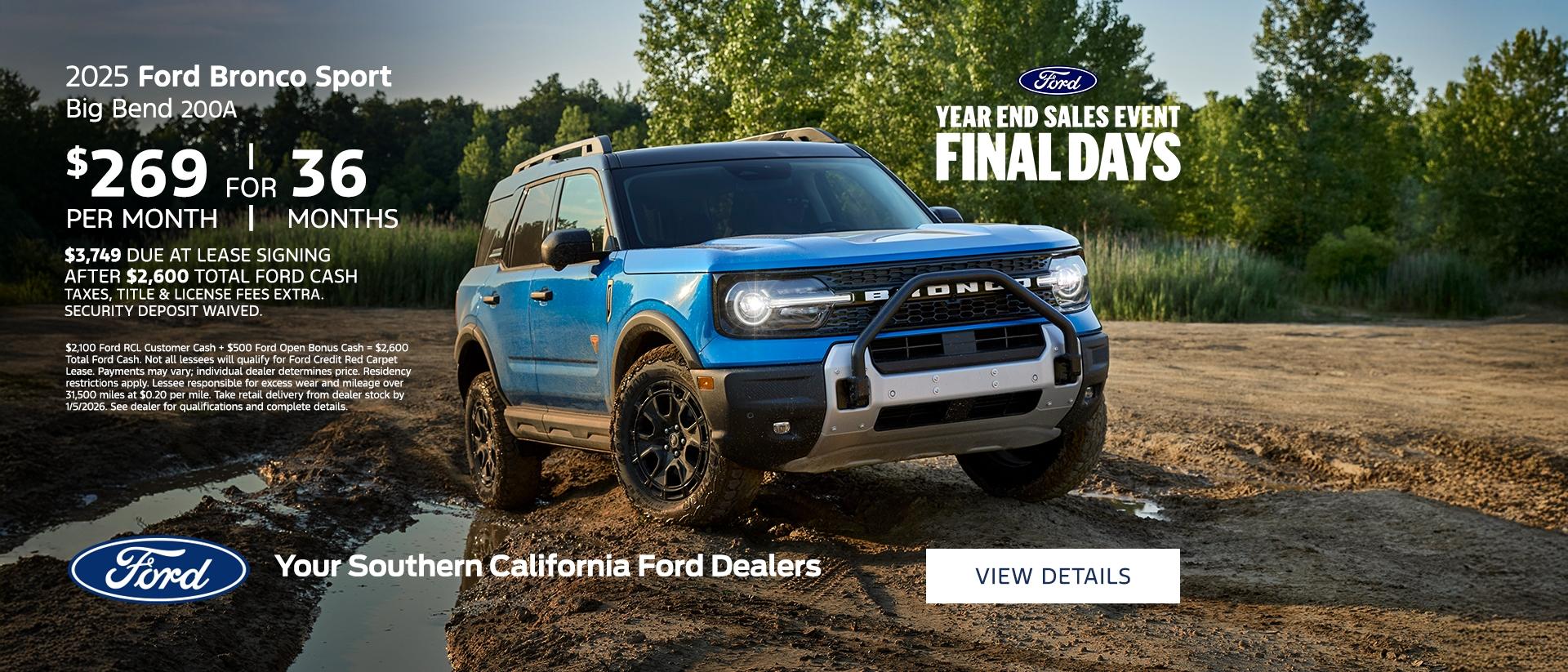Ford Year End Sales Event | 2025 Ford Bronco Sport Lease Offer | Southern California Ford Dealers