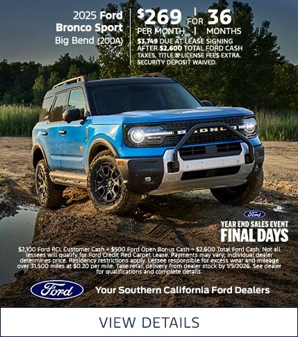 Ford Year End Sales Event | 2025 Ford Bronco Sport Lease Offer | Southern California Ford Dealers