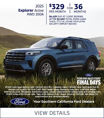 Ford Year End Sales Event | 2025 Ford Explorer Lease Offer | Southern California Ford Dealers
