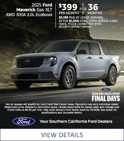 Ford Year End Sales Event | 2025 Ford Maverick Lease Offer | Southern California Ford Dealers