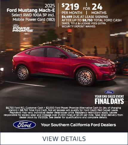 Ford Year End Sales Event | 2025 Ford Mustang Mach-E Lease Offer | Southern California Ford Dealers