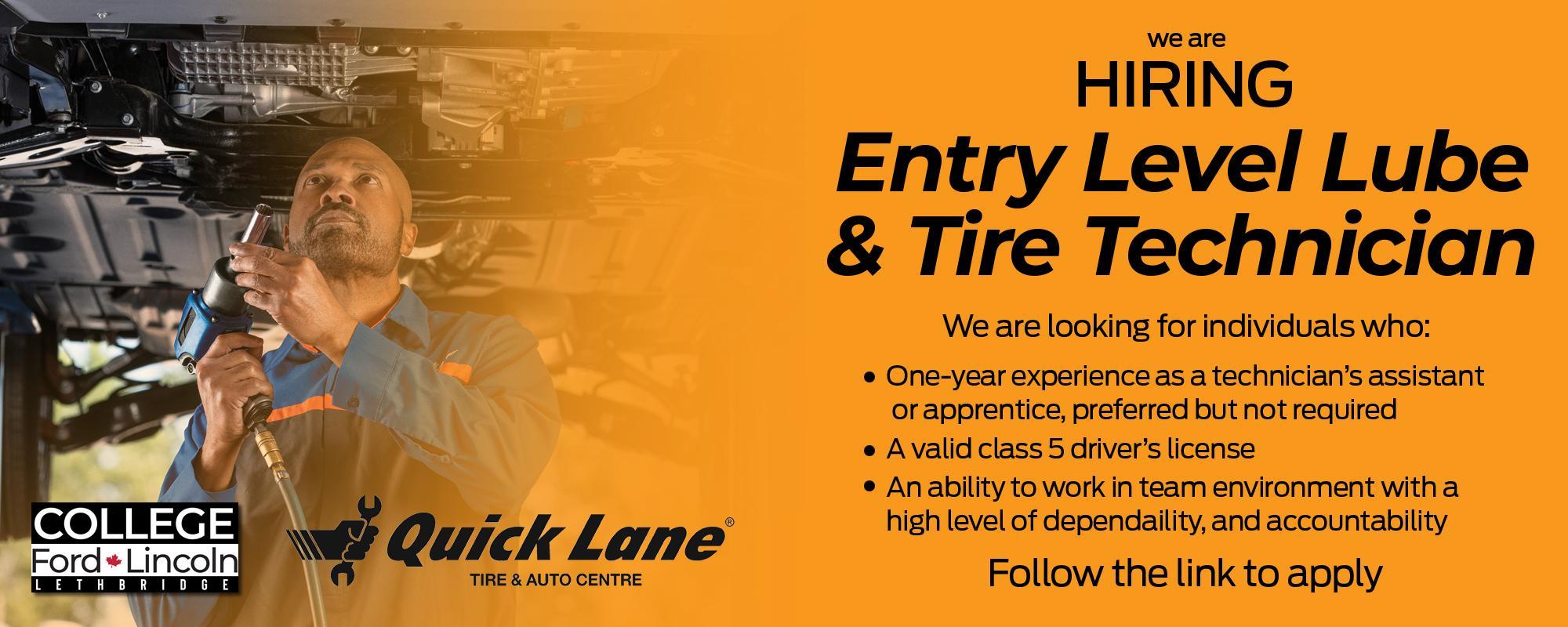 Entry Level Lube & Tire Technician Listing Entry Level Lube & Tire Technician Listing