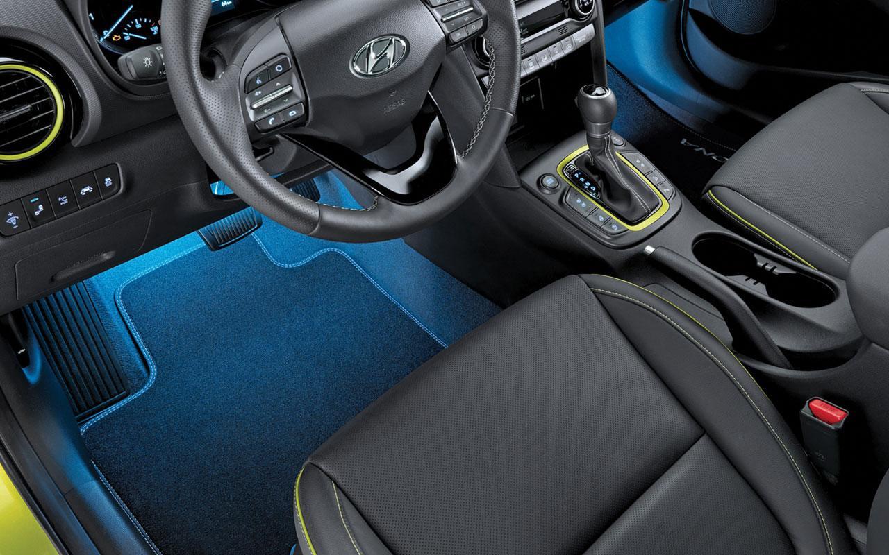 New 2020 Hyundai Kona black leather interior yellow trim New 2020 Hyundai Kona black leather interior yellow trim