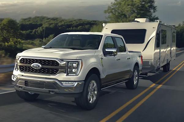 A 2022 Ford F-150 towing a trailer