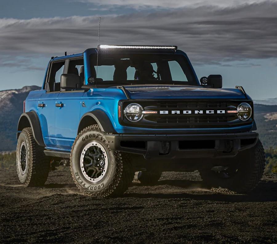2023 Ford Bronco parked atop a mountain trail