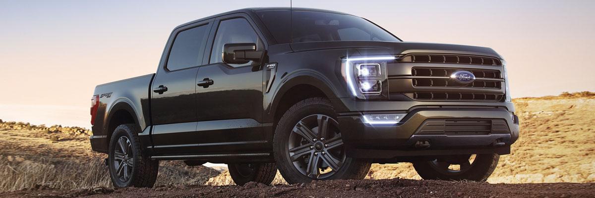 New 2021 Ford F-150 parked ontop of scenic hill